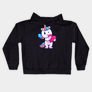 Cute Unicorn Holding Heart Cartoon Kids Hoodie